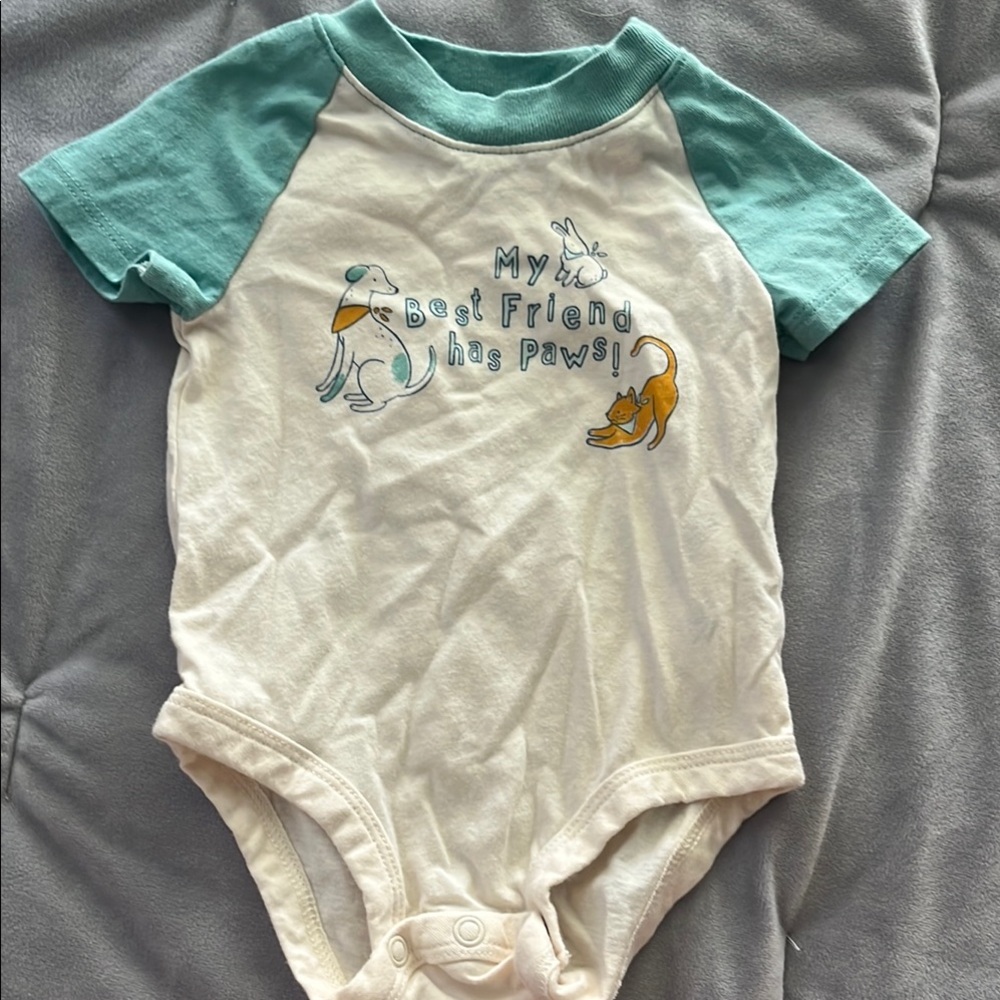 Carter's Cream and Green Bodysuit with Raglan Sleeves